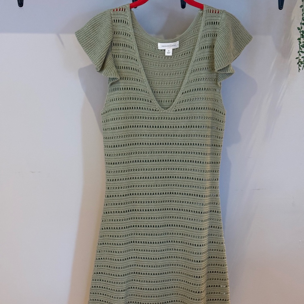 Green Knit Crochet Dress